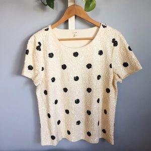 J. Crew sequined polka dotted top, size L